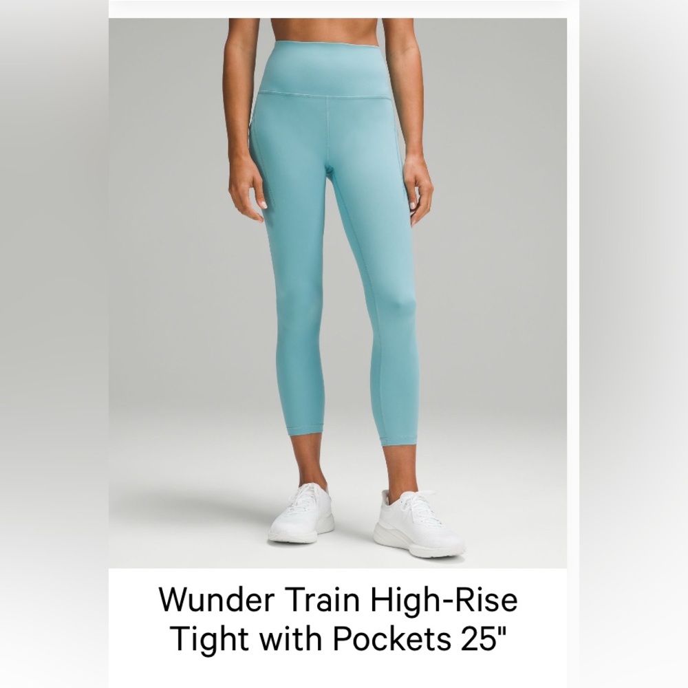 EUC Rare💎💎Lululemon Wunder Train high-rise with pockets 25” Tidal Teal